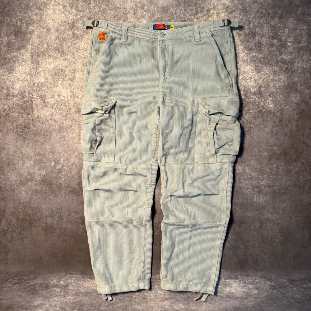 Empyre Corduroy Cargo Pants Light Blue Baggy Skate Size 34 Adjustable Waist